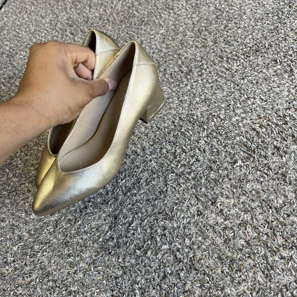 naturalizer gold leather Pumps Block Low Heels Pointed Toe US 4.5 Comfort New - Picture 6 of 9